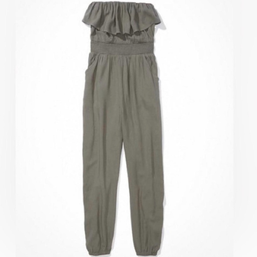 American Eagle | Olive Green Strapless Tube Jumpsuit Women’s Size M
